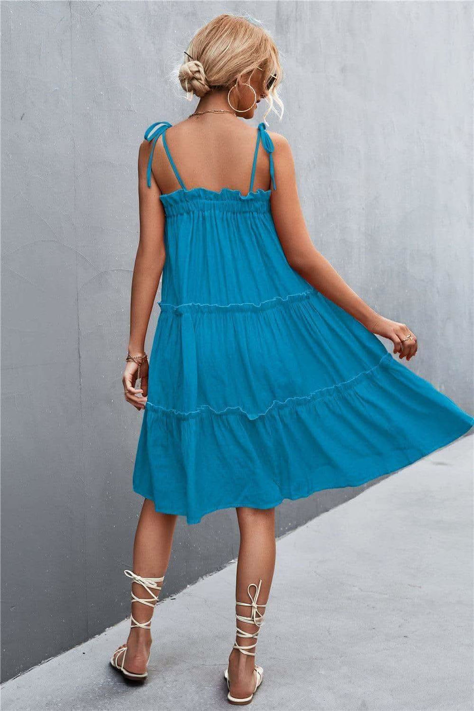 Tie-Shoulder Frill Trim Sleeveless Dress - SwagglyLife Home & Fashion